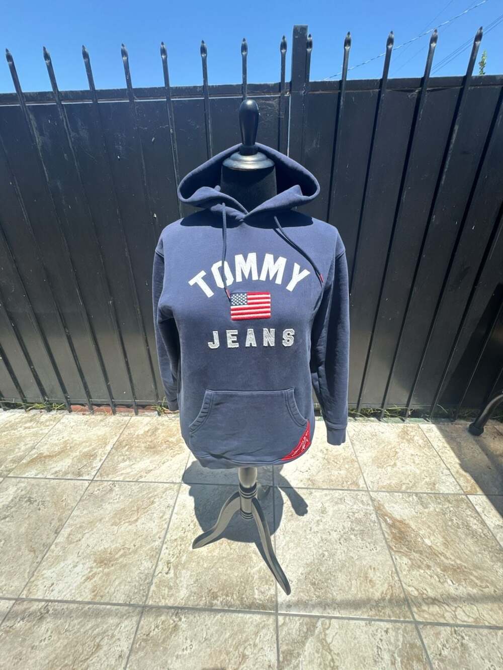Tommy Jeans Navy Blue Pullover Hoodie with Embroidered Flag Logo